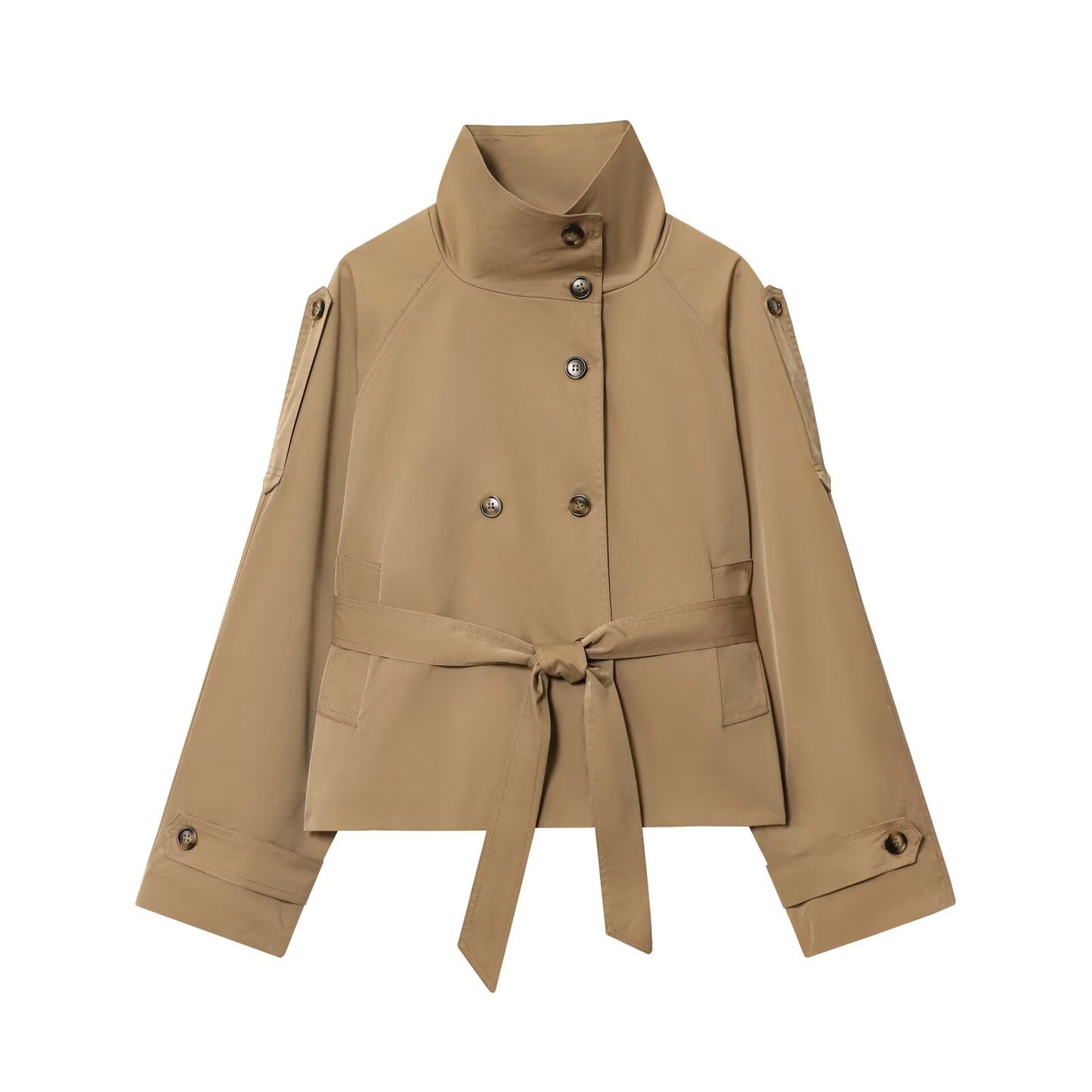 Women's 2025 New With Belt Short Double breasted Windbreaker Coat