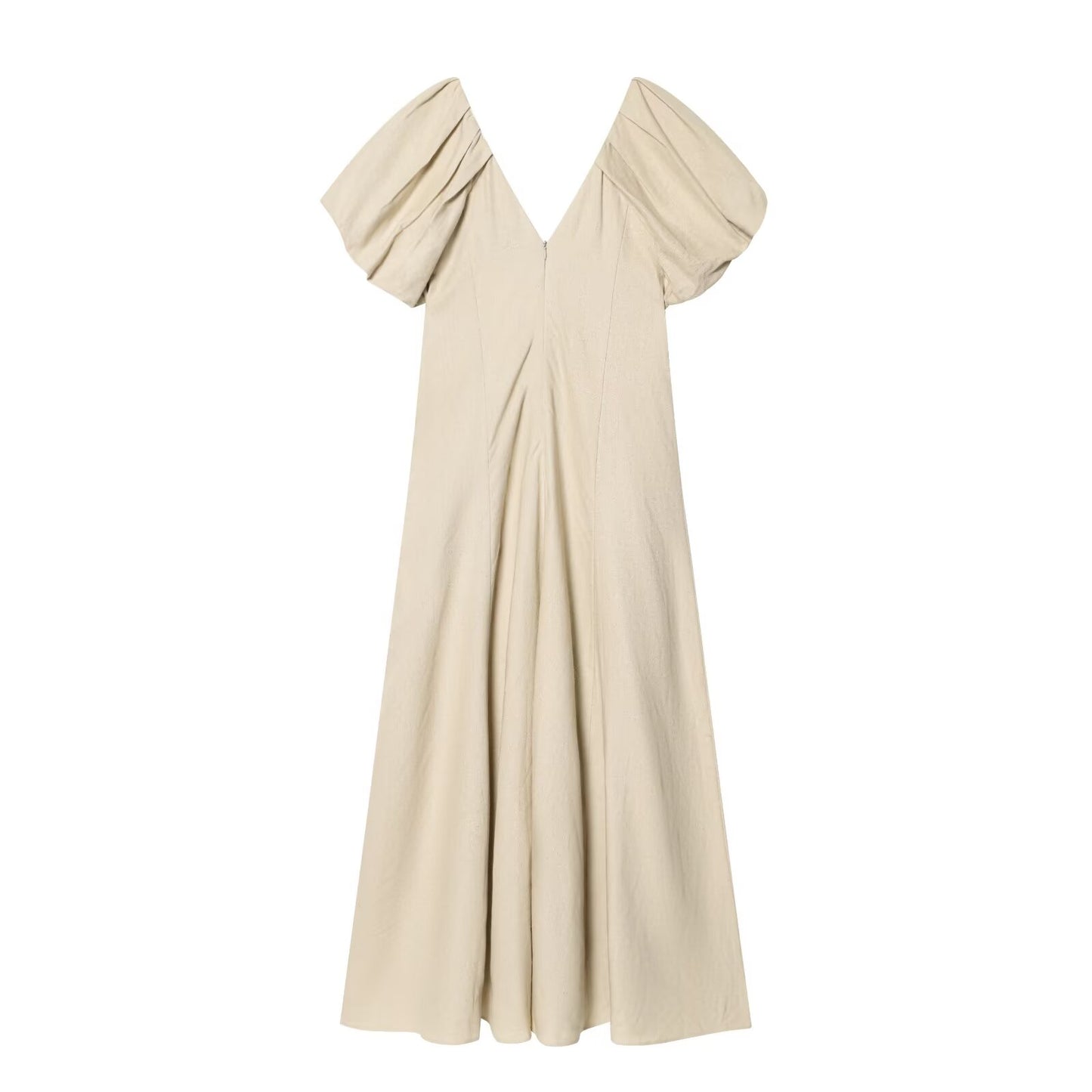 Women's Bubble sleeve Linen Blend Midi Dress