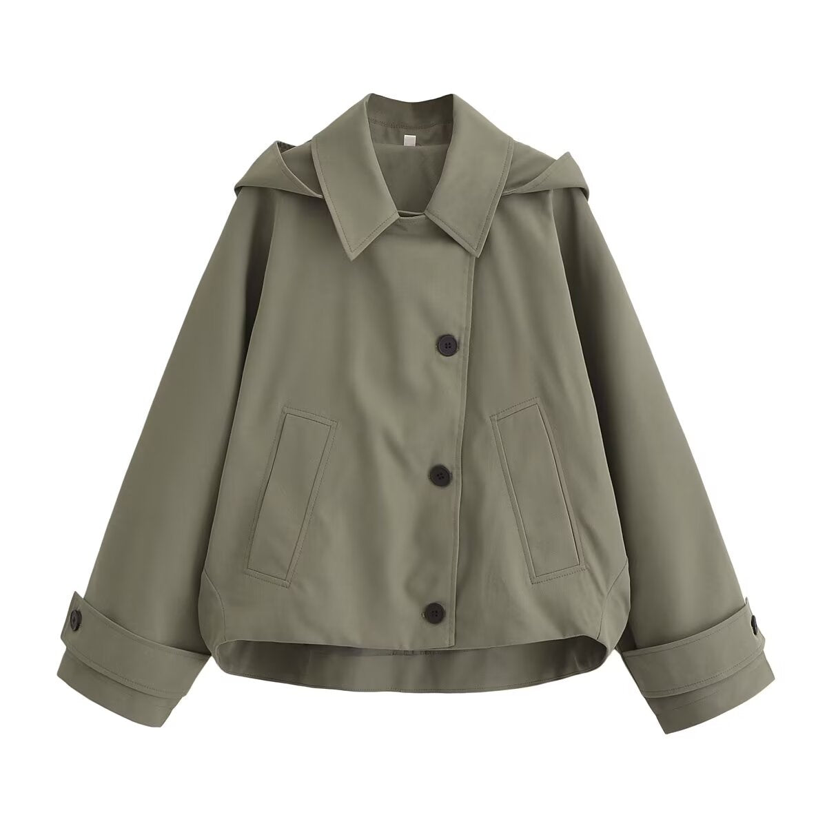 Women's new fashion cape style short hooded windbreaker Coat