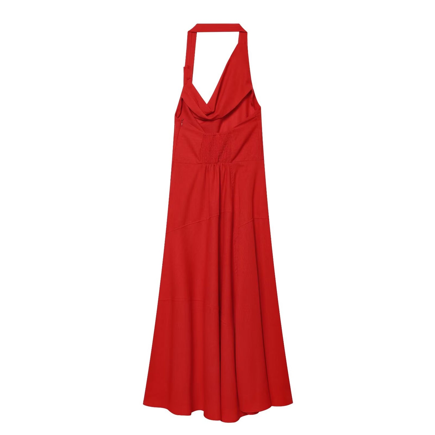 Women's linen blend hanging collar MIDI dress