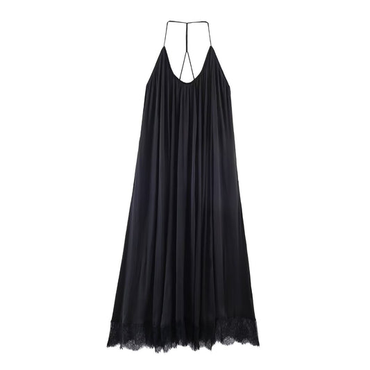 Women's satin textured hanging neck collar dress