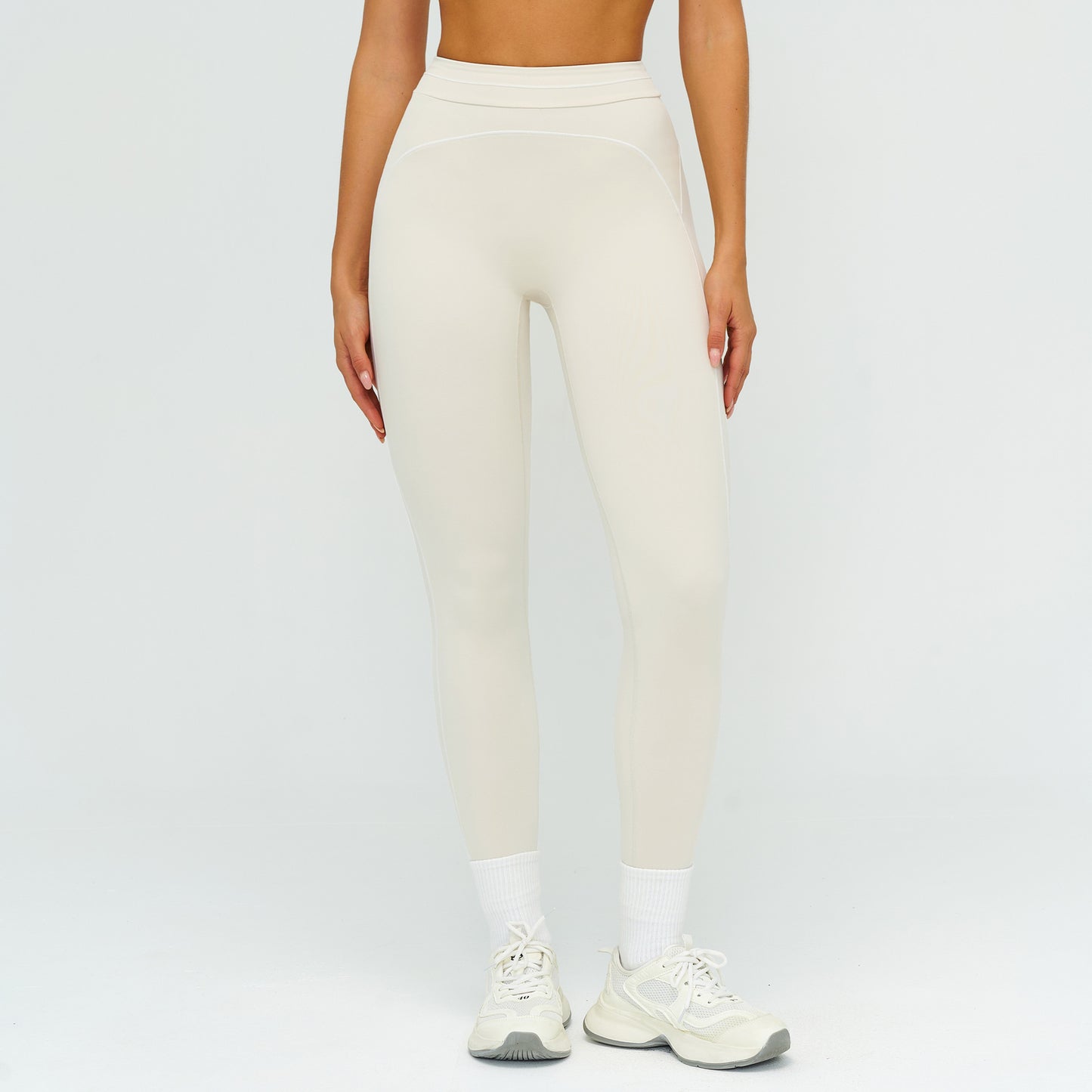 2026 women's new contrast sanding yoga pants high waist tight pants