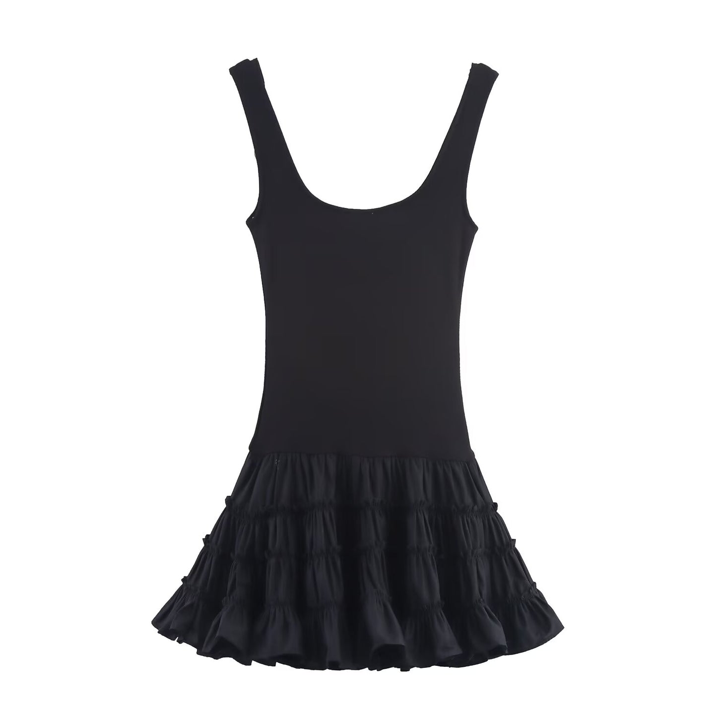 Women's New Fashion Fluffy Bottom hem Splicing Vest style Mini Dress