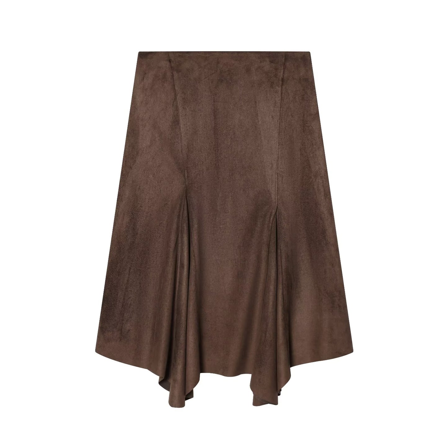 Women's asymmetrical suede effect MIDI skirt