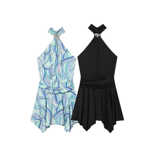Women's backless printed halter neck dress
