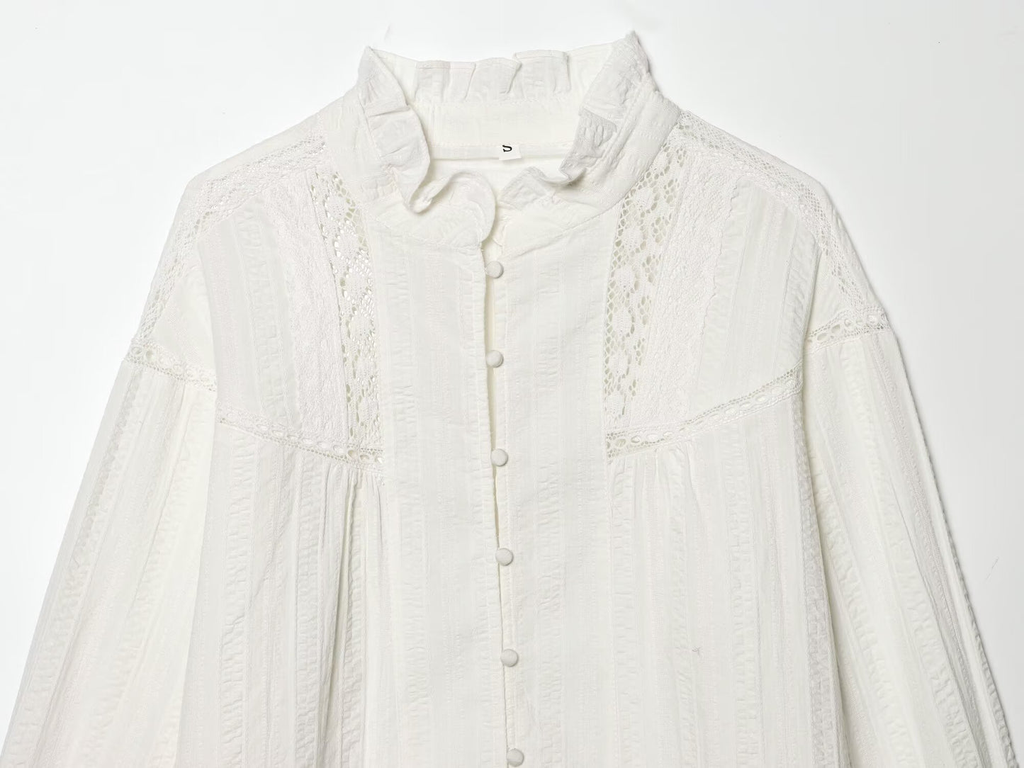 Women's pleated lace decorative casual shirt