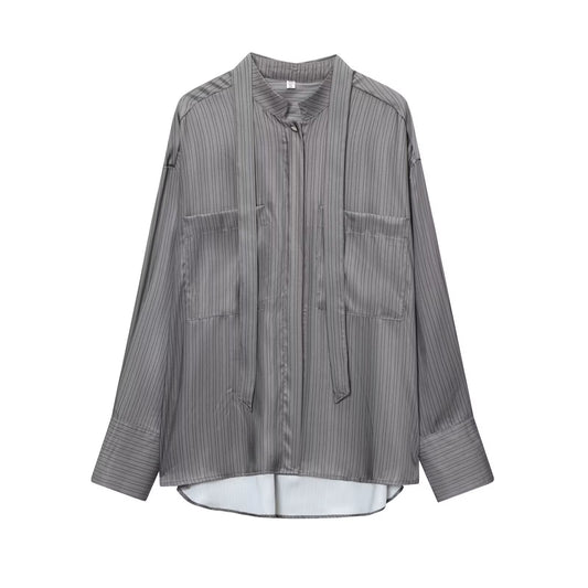Women's new bow decoration casual striped shirt