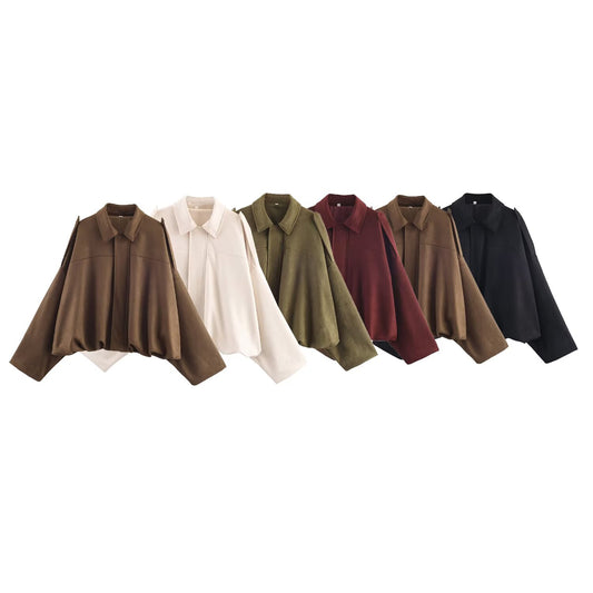 Women's new fashion faux suede effect loose flying jacket Coat