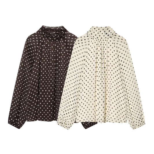 Women's bow decoration polka dot shirt
