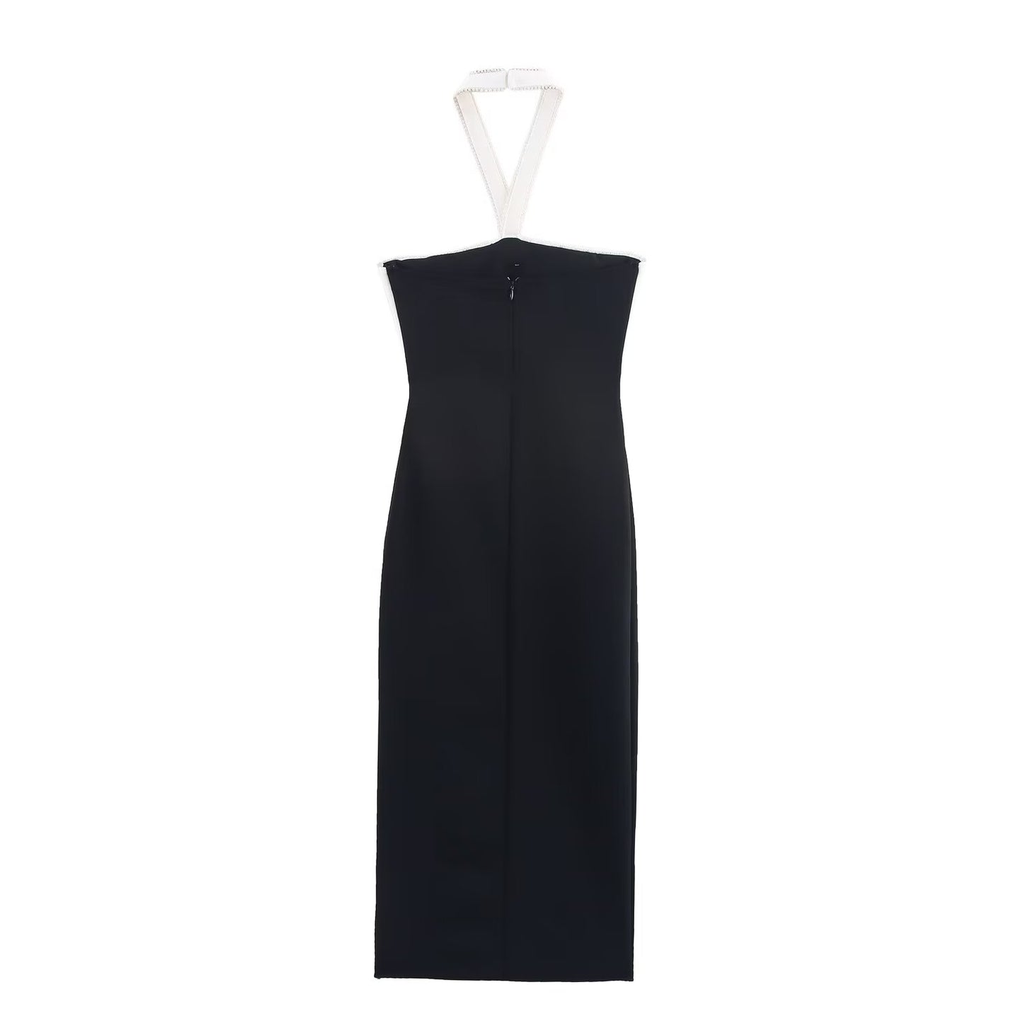 Women's 2025 Fashion Bow Decoration Elastic Hanging Neck Midi Dress
