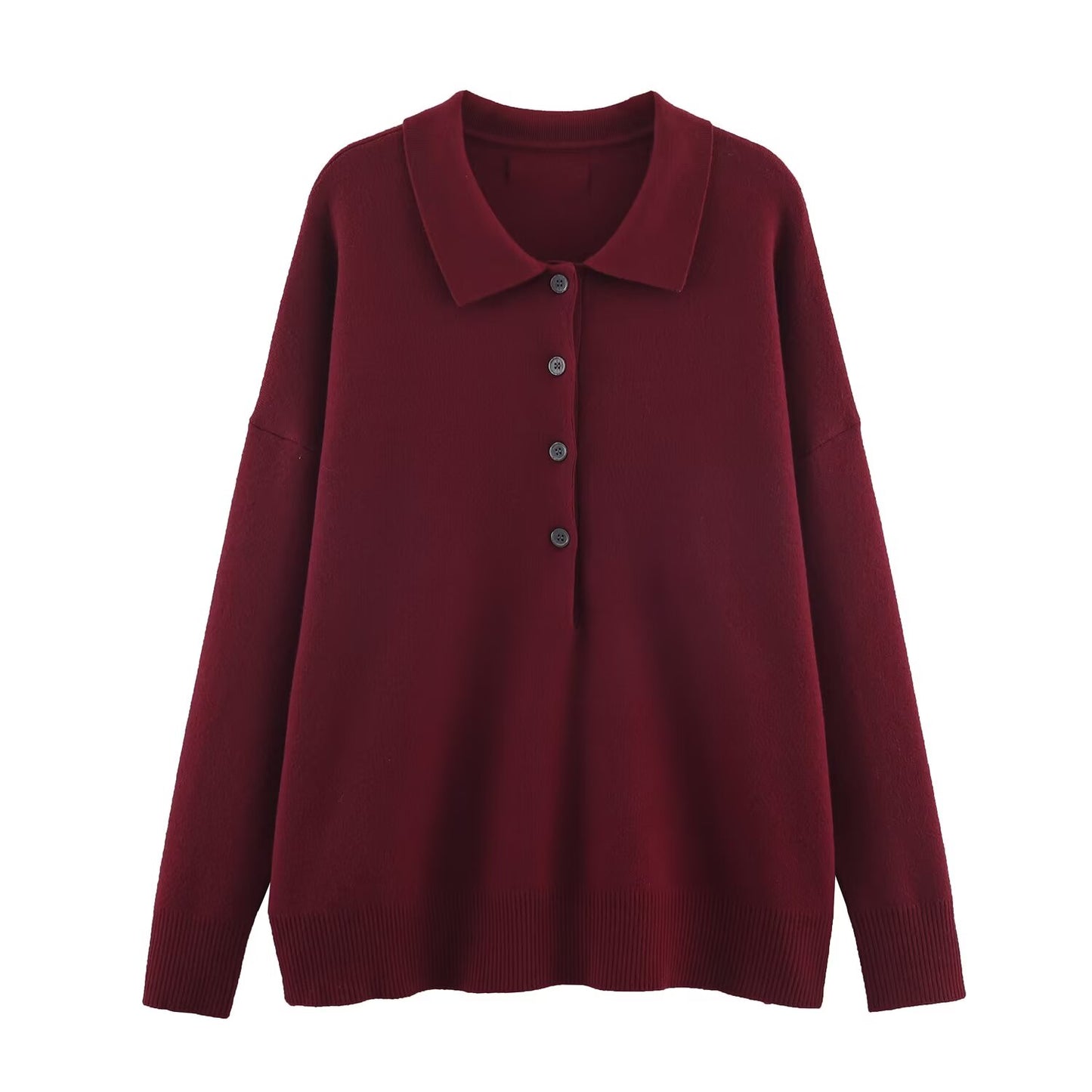 Women's loose versatile polo shirt collar knit sweater
