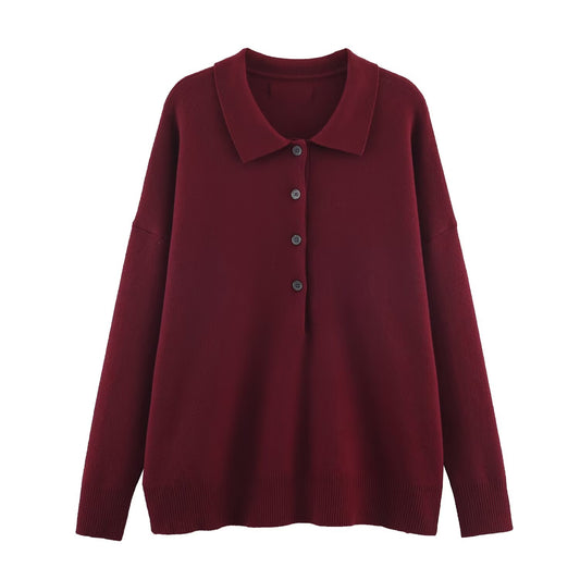 Women's loose versatile polo shirt collar knit sweater