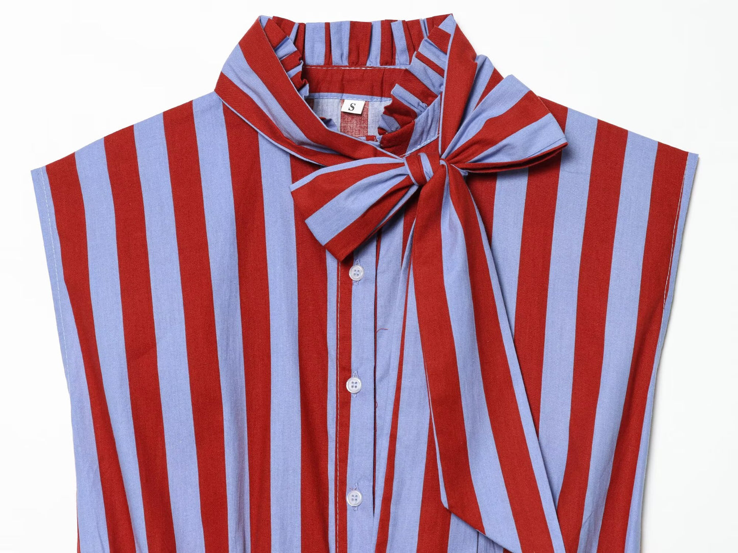 Women's bow tie decoration sleeveless striped shirt