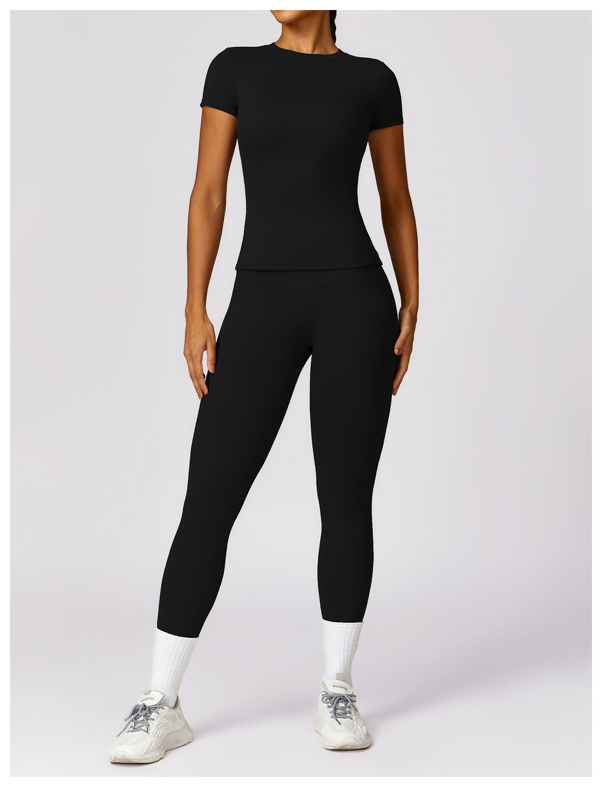 Women's Suit New Fashion Outdoor Running Short-sleeved Fitness Jacket High Waist Hip Quick-drying Yoga Pants.