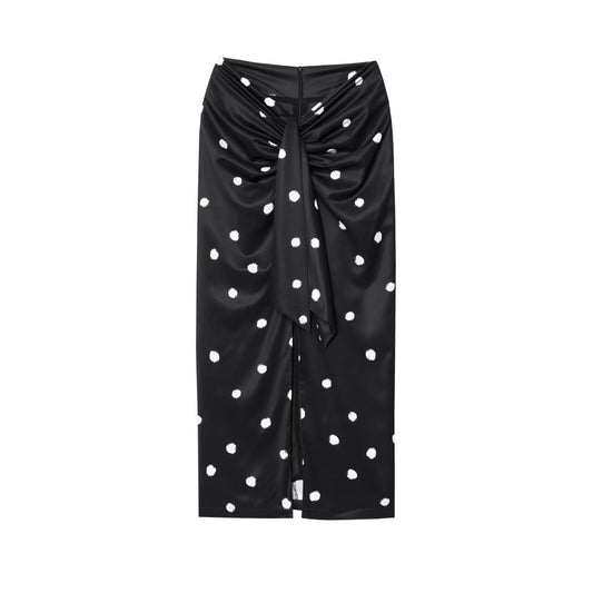 Women's knot decoration polka dot MIDI skirt
