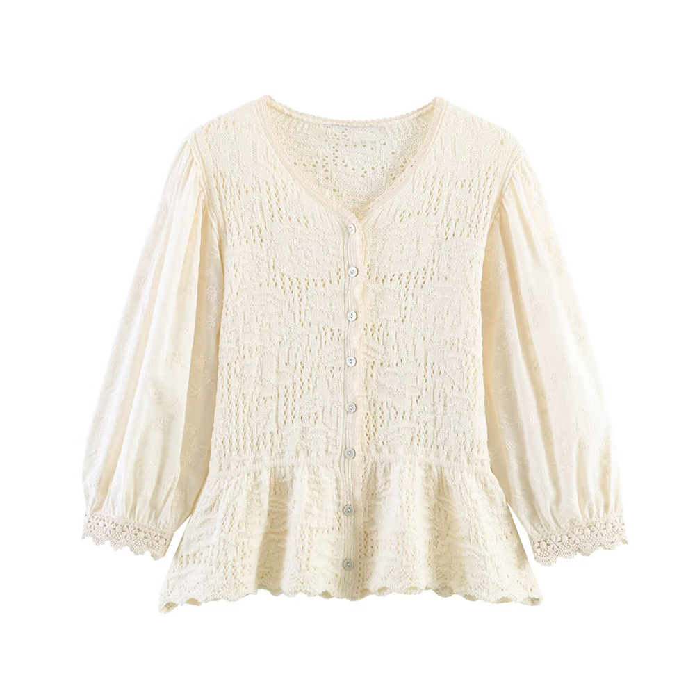 Women's seven quarter sleeve patchwork knit Coat
