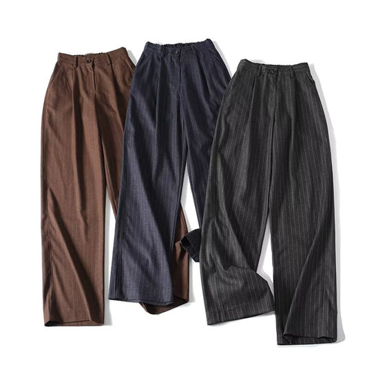 Women's loose Fine striped casual wide leg pants
