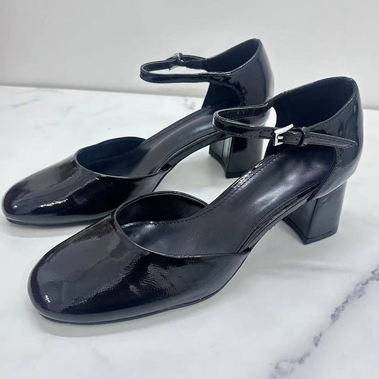 2026 women's new fashion temperament thick high-heeled square toe shoes