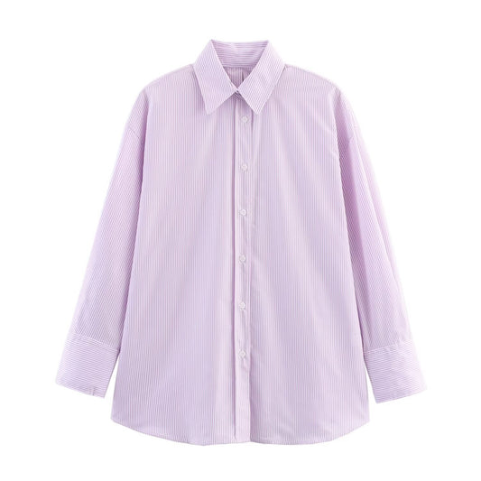 Women's new fashion back bow decoration poplin striped shirt