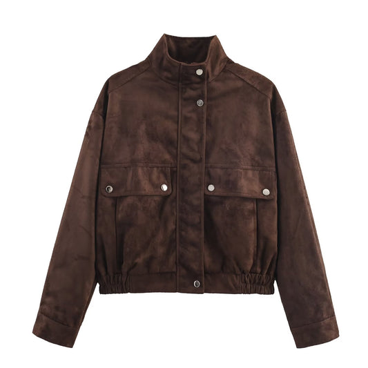 Women's standing collar Anti suede effect pilot jacket Coat