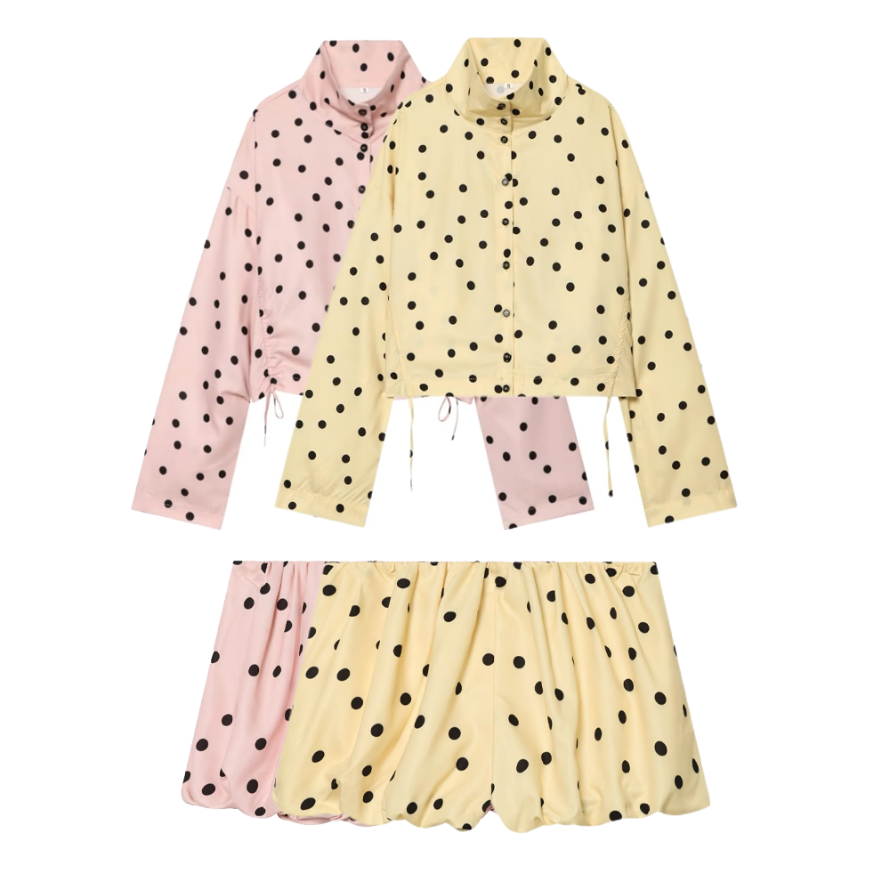 suit Women's 2 pieces pleated polka dot Coat+shorts