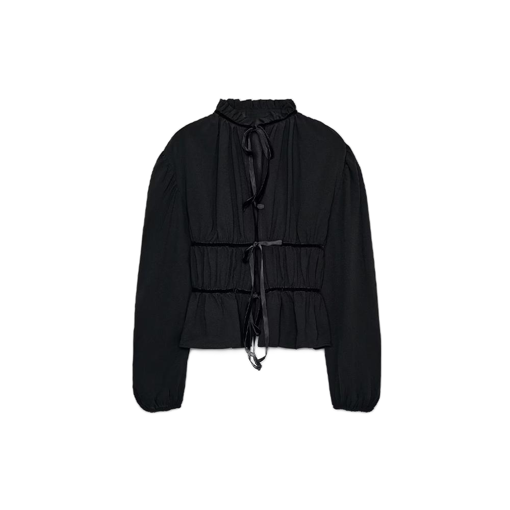 Women's bow decoration short pleated shirt