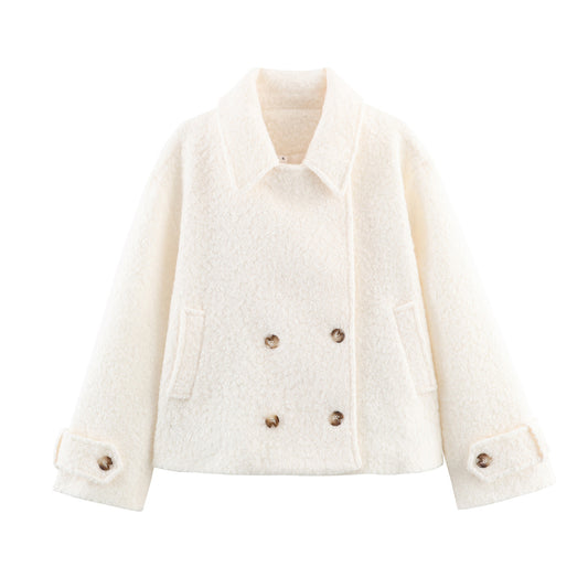 Women's loose double breasted looped fleece Coat
