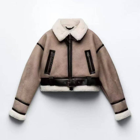 Women's new autumn and winter fur zipper short coat