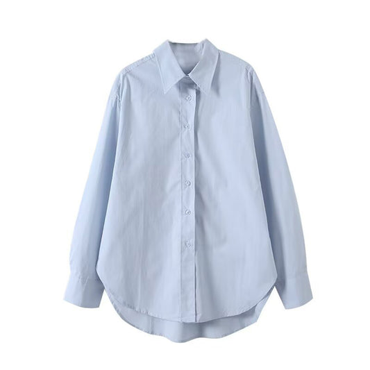 Women's new fashion loose basic style long sleeved cotton shirt