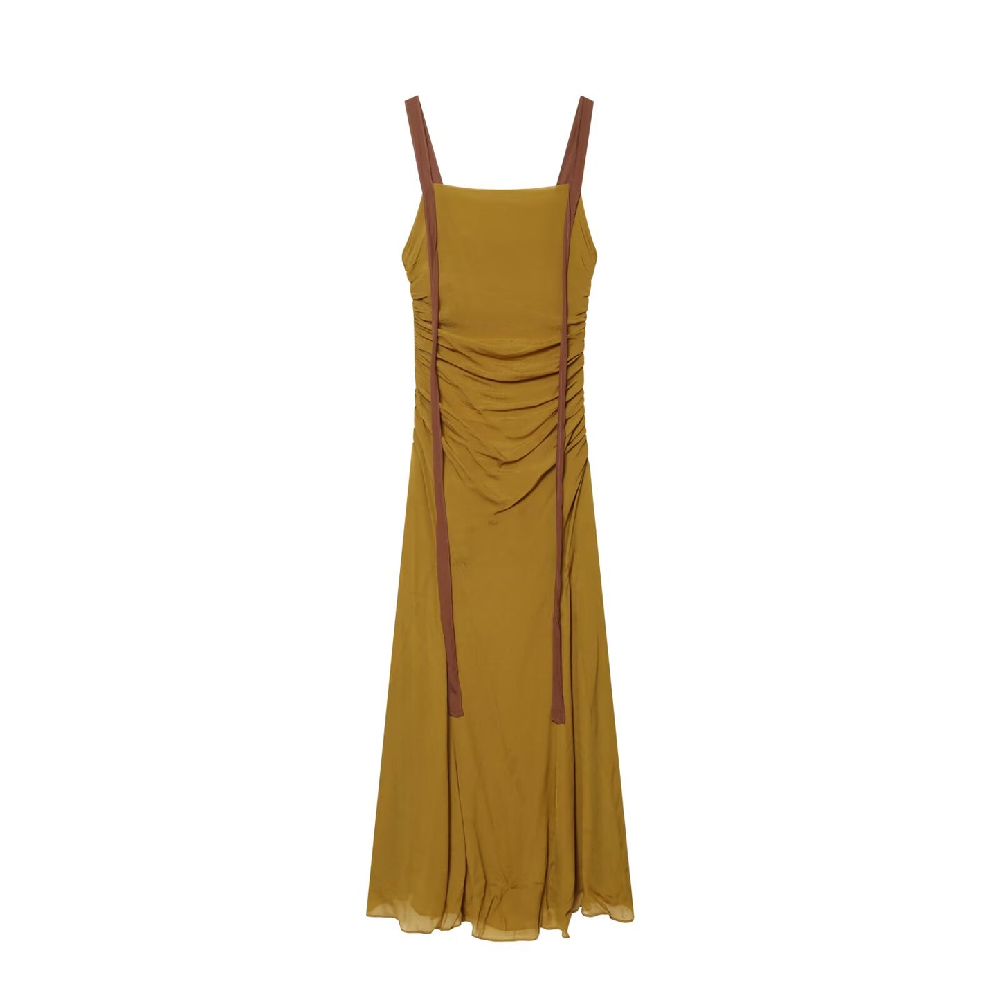 Women's pleated wide shoulder strap Midi dress