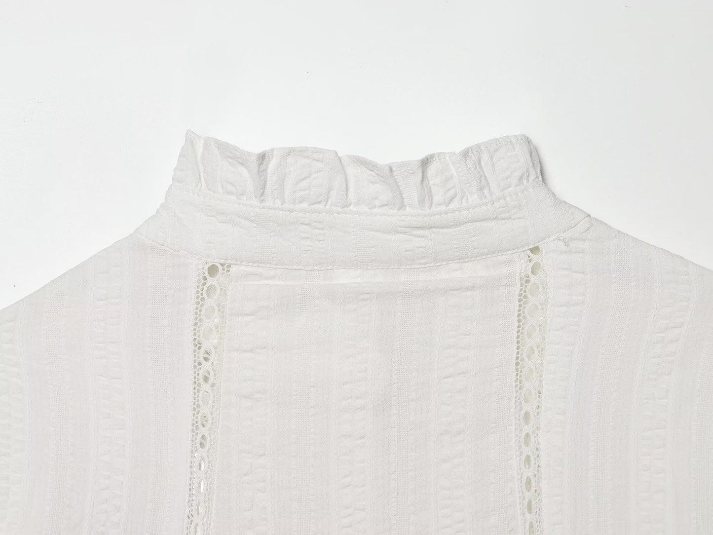 Women's pleated lace decorative casual shirt