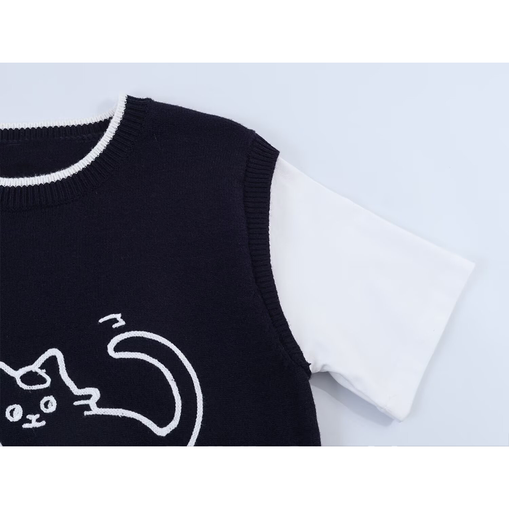 Women's three-dimensional embroidery spliced knitted shirt