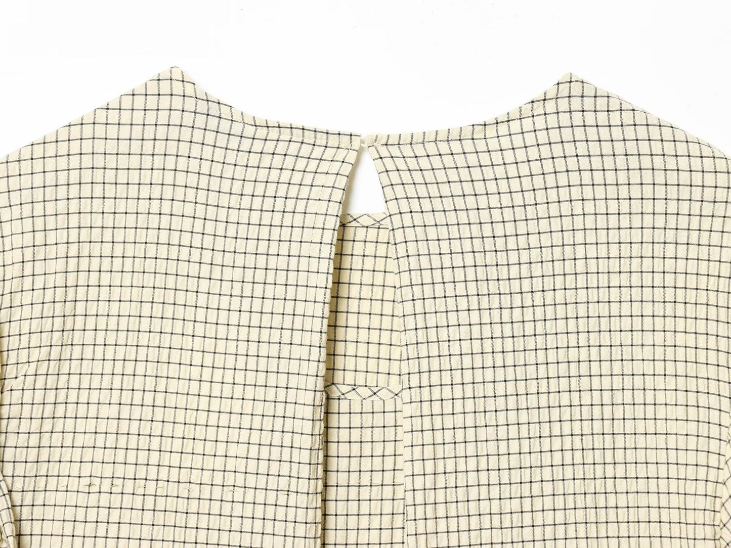 Women's O Neck balloon sleeve checkered top