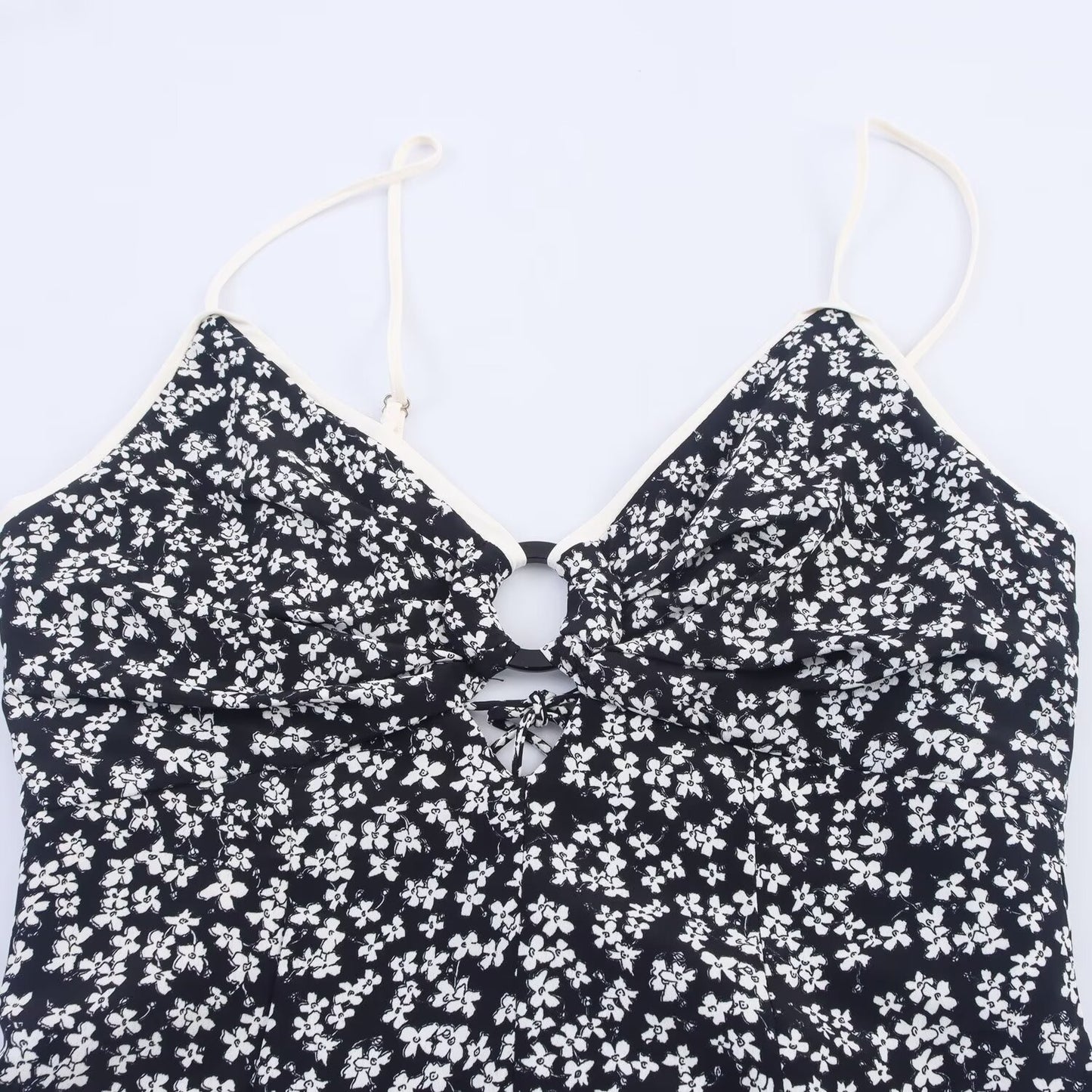 Women's Sweet Fashion Flower Printed suspender Midi Dress