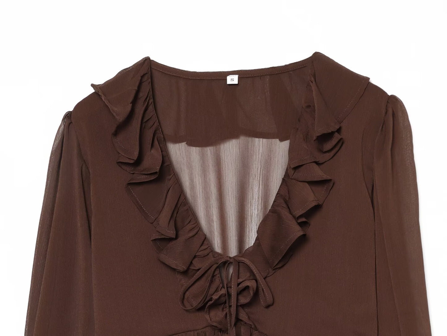 Women's slightly transparent ruffled V-neck top