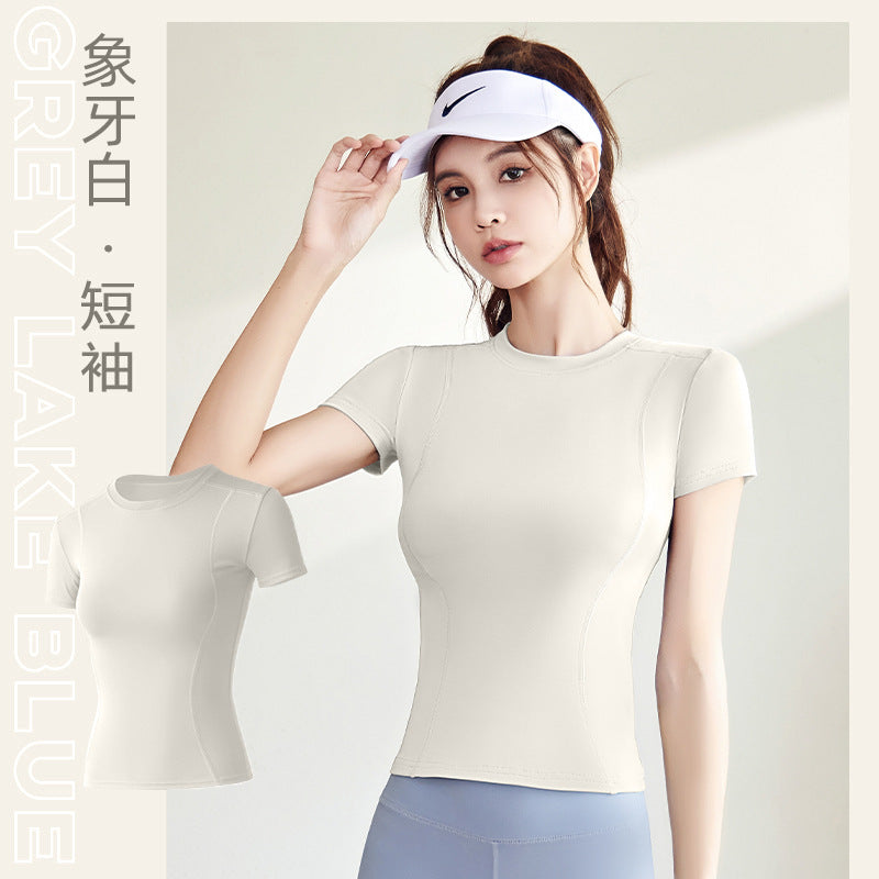 LU Women's new thin sports tight yoga clothes short sleeve top running fitness T-shirt