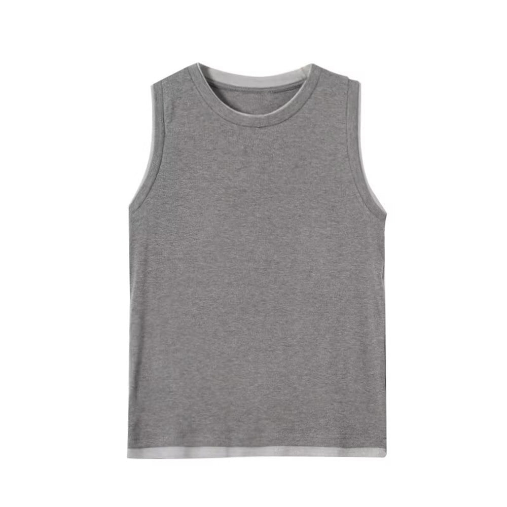 Women's New Fashion Two tone Edge O Neck Sleeveless vest T-shirt