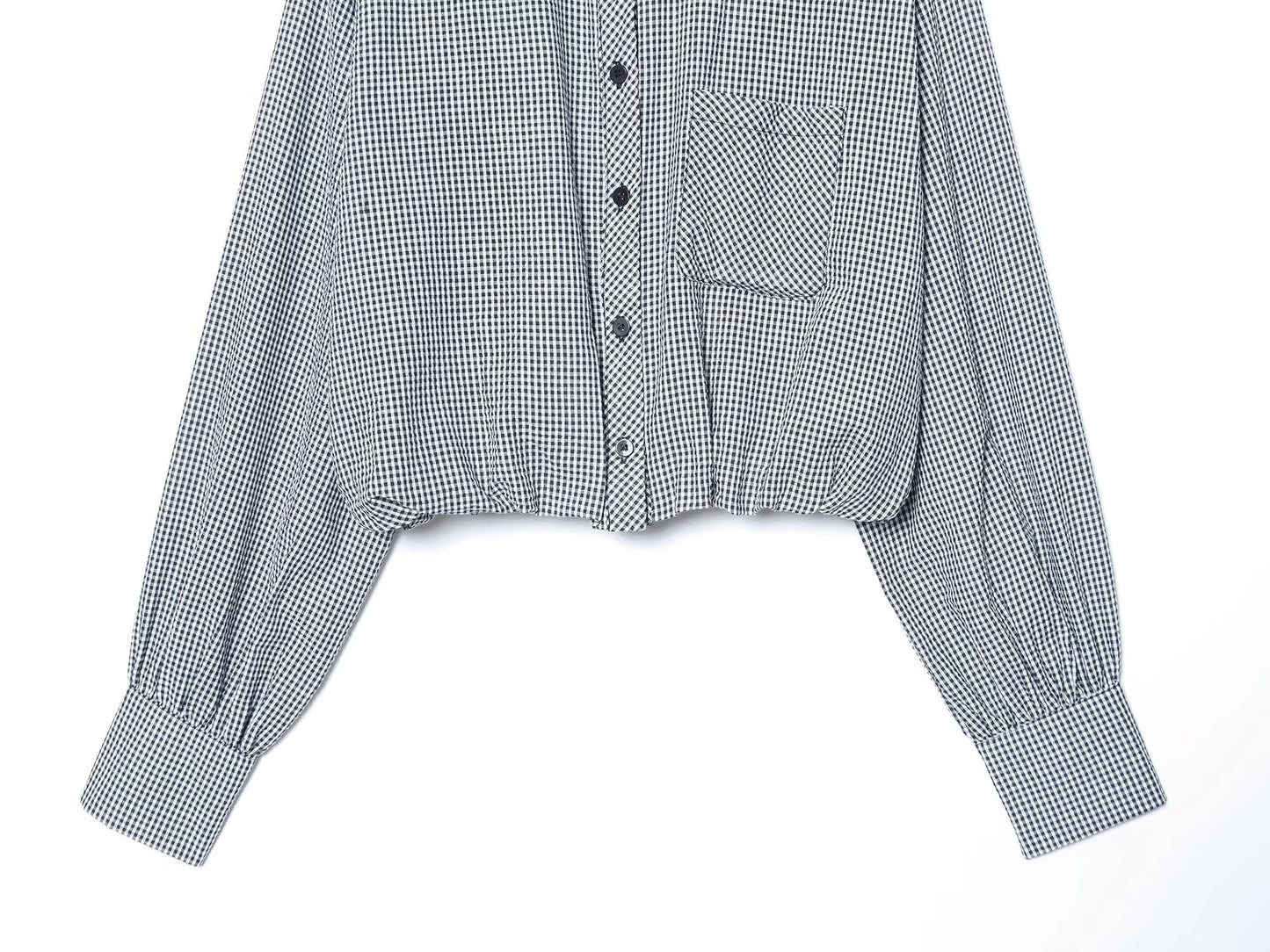 Women's balloon shaped short plaid poplin shirt