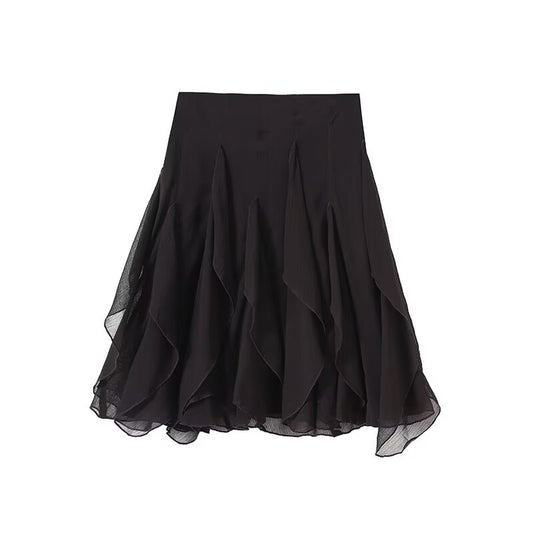 Women's ruffle edge decoration asymmetrical skirt