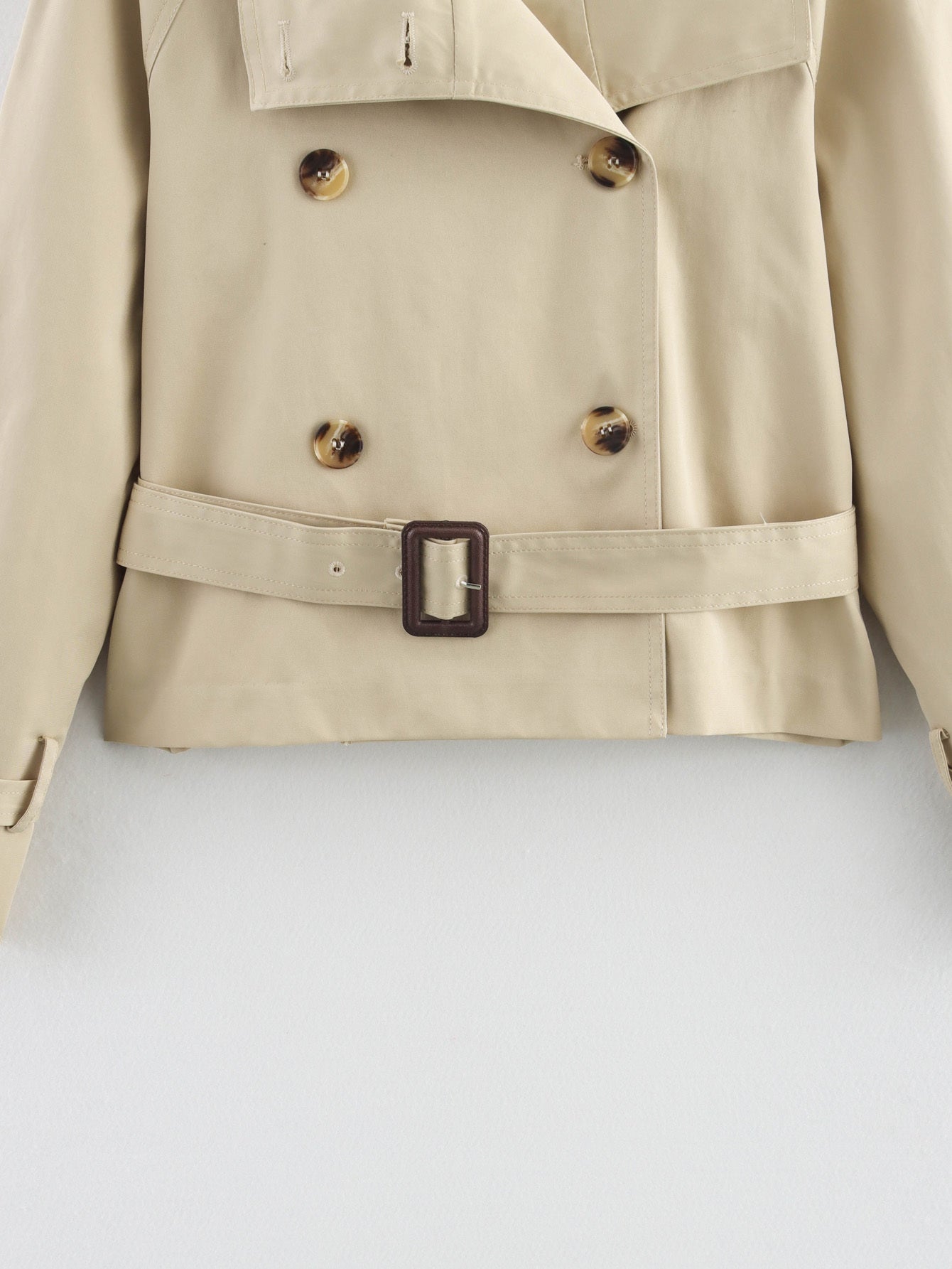 Women's New Fashion With Belt Short Double breasted Windbreaker Coat