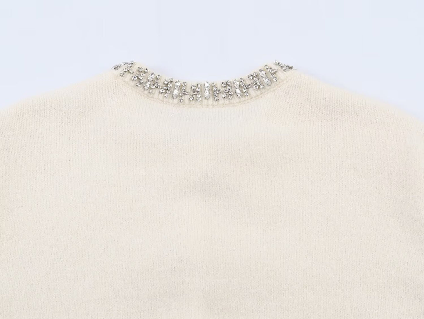 Women's beaded collar short sleeved knitted sweater