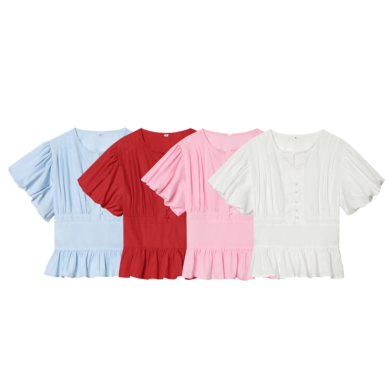 Women's bubble sleeve pleated decorative shirt