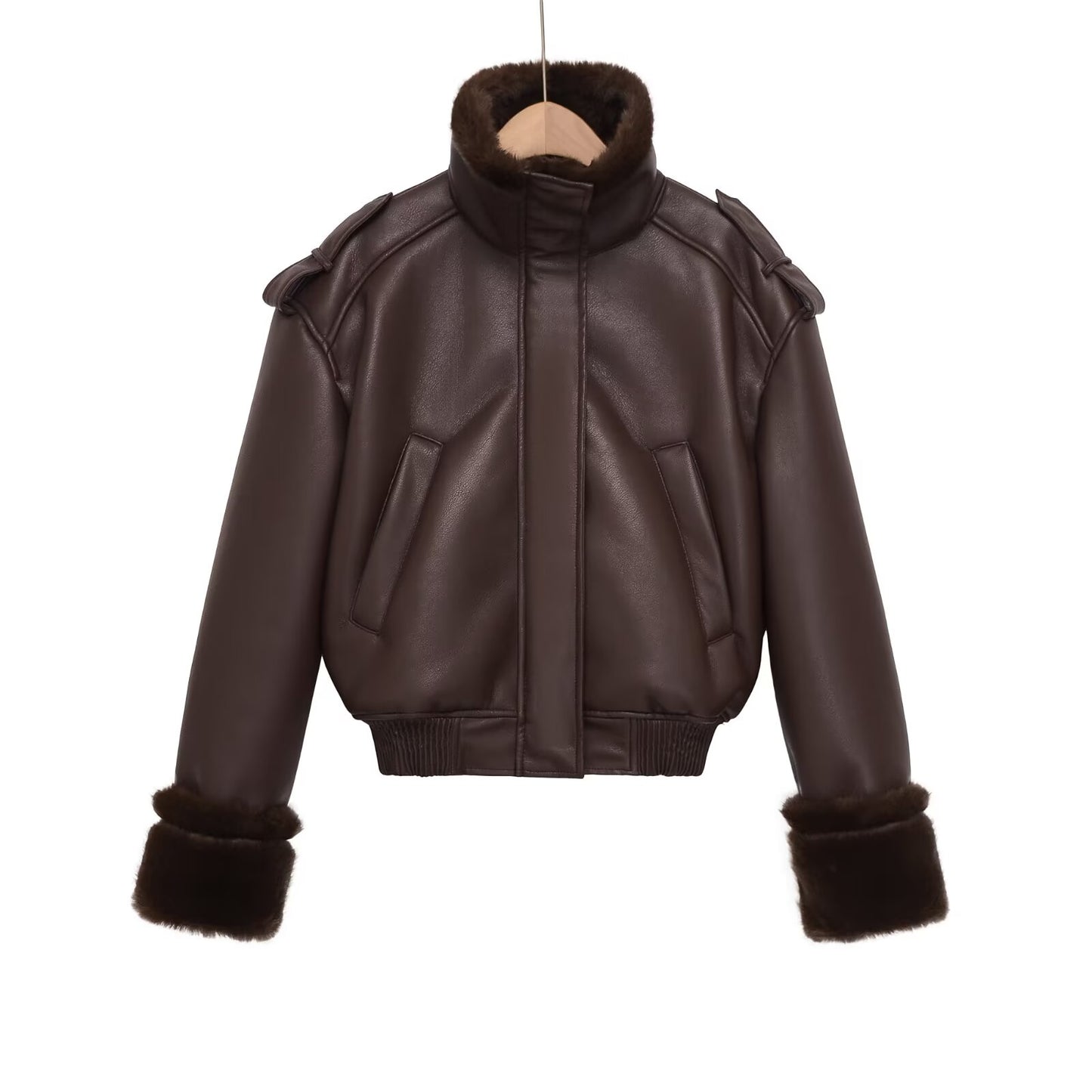 Women's double-sided faux leather pilot jacket Coat