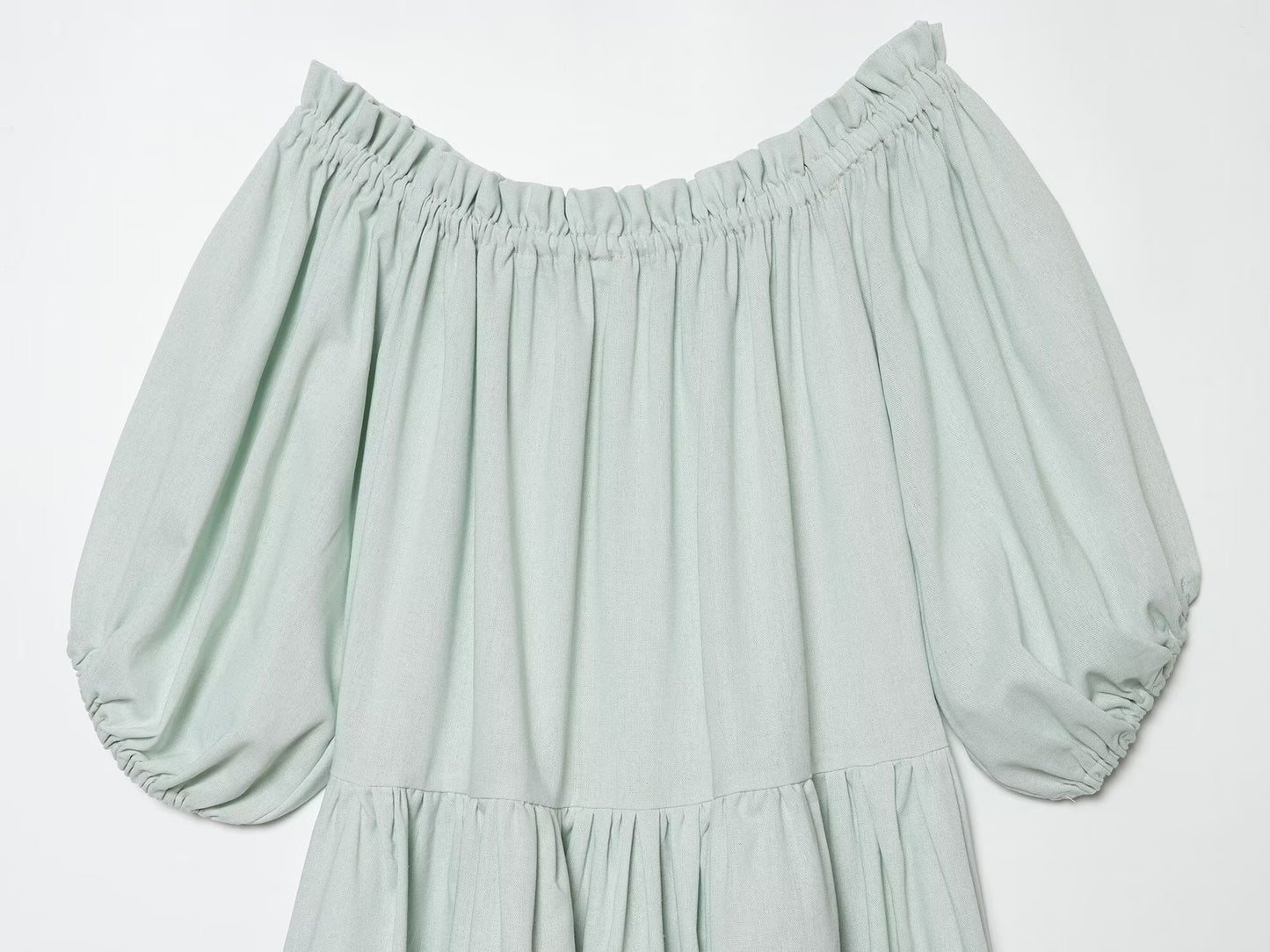 Women's Linen Blended Off Shoulder Midi Dress