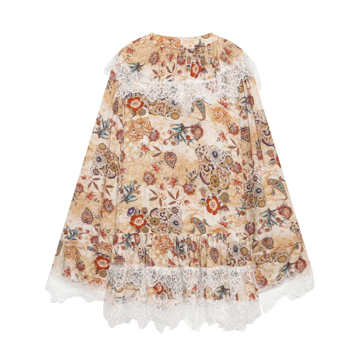 Women's lace decorative printed mini dress