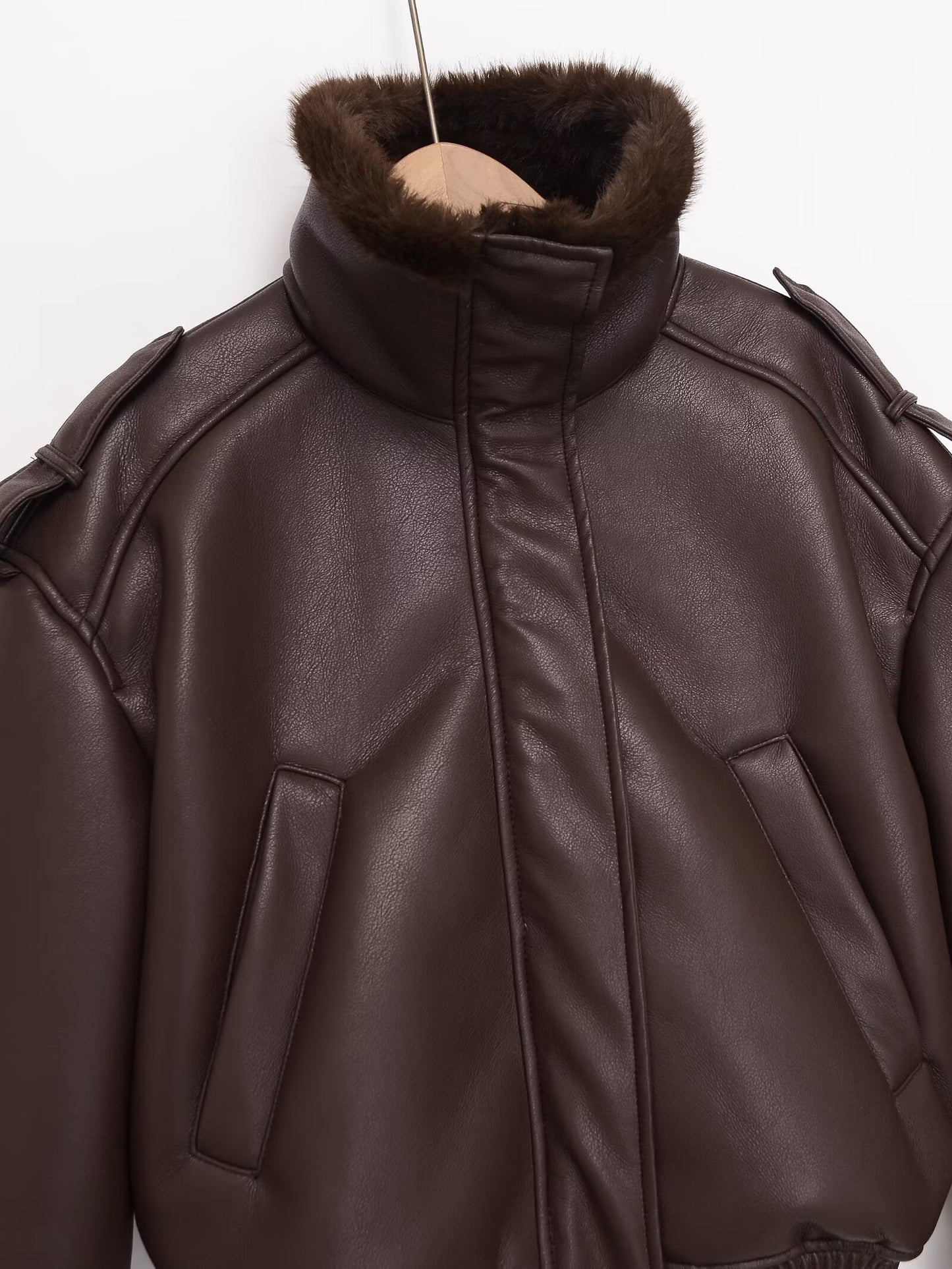 Women's double-sided faux leather pilot jacket Coat