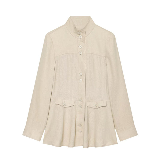 Women's linen blended slim stand collar Coat