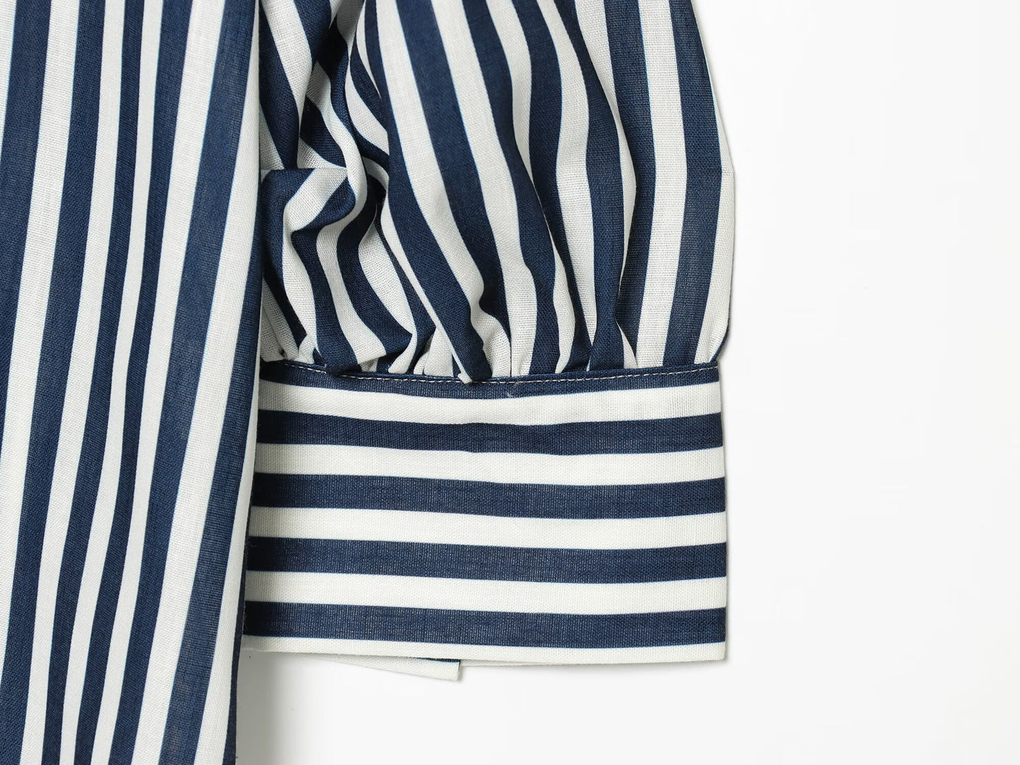 Women's bubble sleeve linen striped shirt