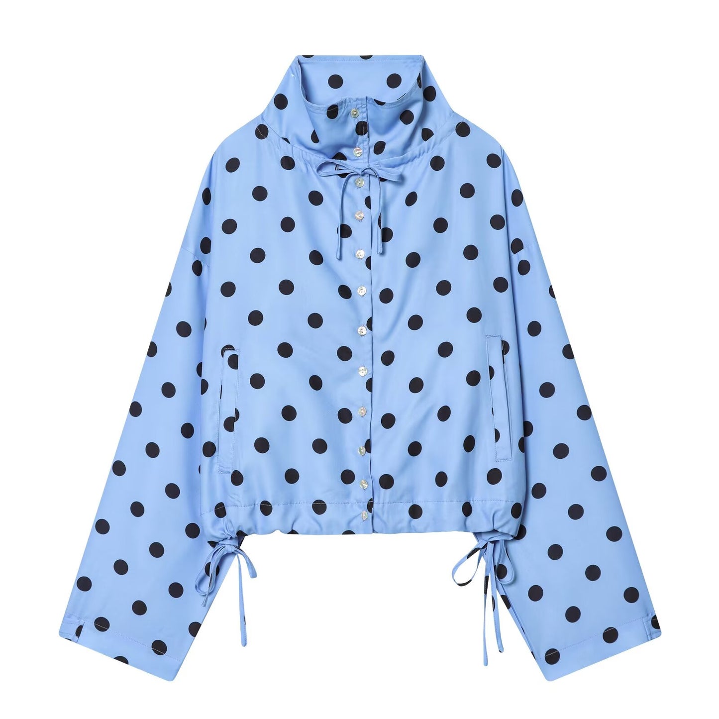 Women's lace up decorative casual polka dot Coat