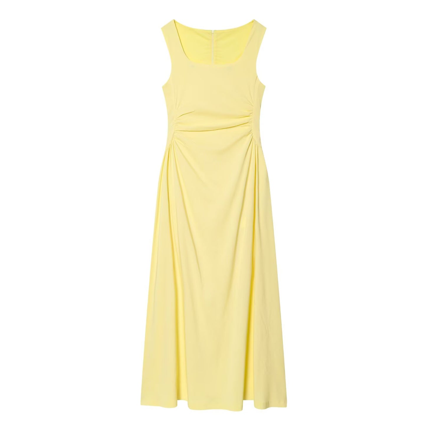 Women's U-neck pleated waist MIDI dress